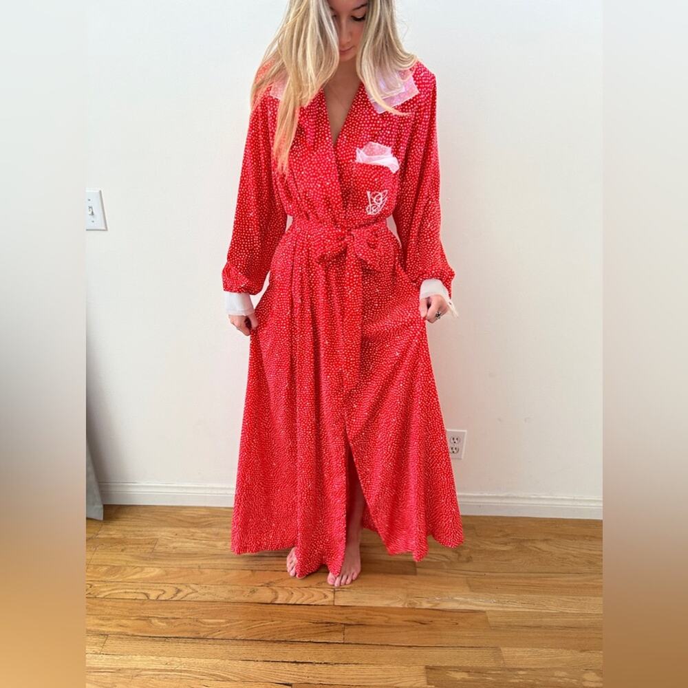Vintage 80s RARE Valentino Red Polka Dot Wrap Dress - Picture 2 of 11